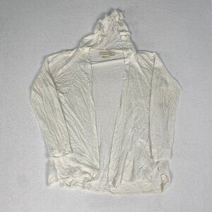 Cynthia Rowley Linen Flowy Boho Summer White Ivory Open Front Cardigan Hoodie